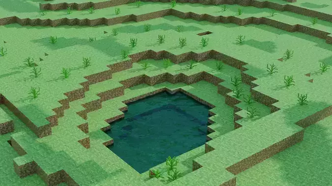 Minecraft 3D Realistic map with lake in middle