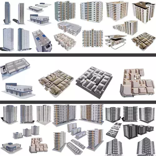 6 Residential Buildings with internal  3D Model Collection