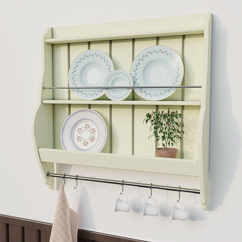 A picturesque plate shelf for your rustic kitchen Low-poly 3D model