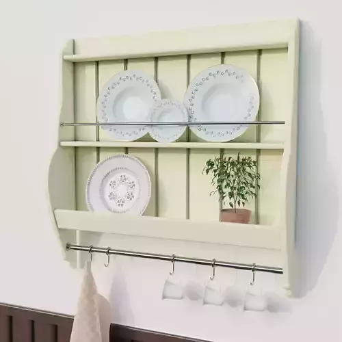 A picturesque plate shelf for your rustic kitchen Low-poly 3D model