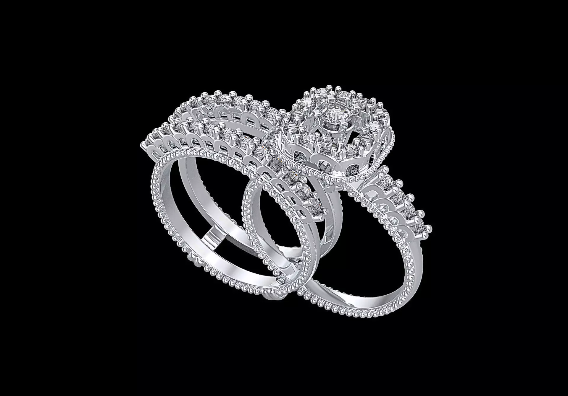 Engagement ring together and separately 3D print model