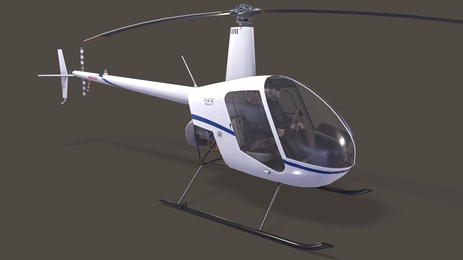 Robinson R22 White Basic Animation Low-poly 3D model_7