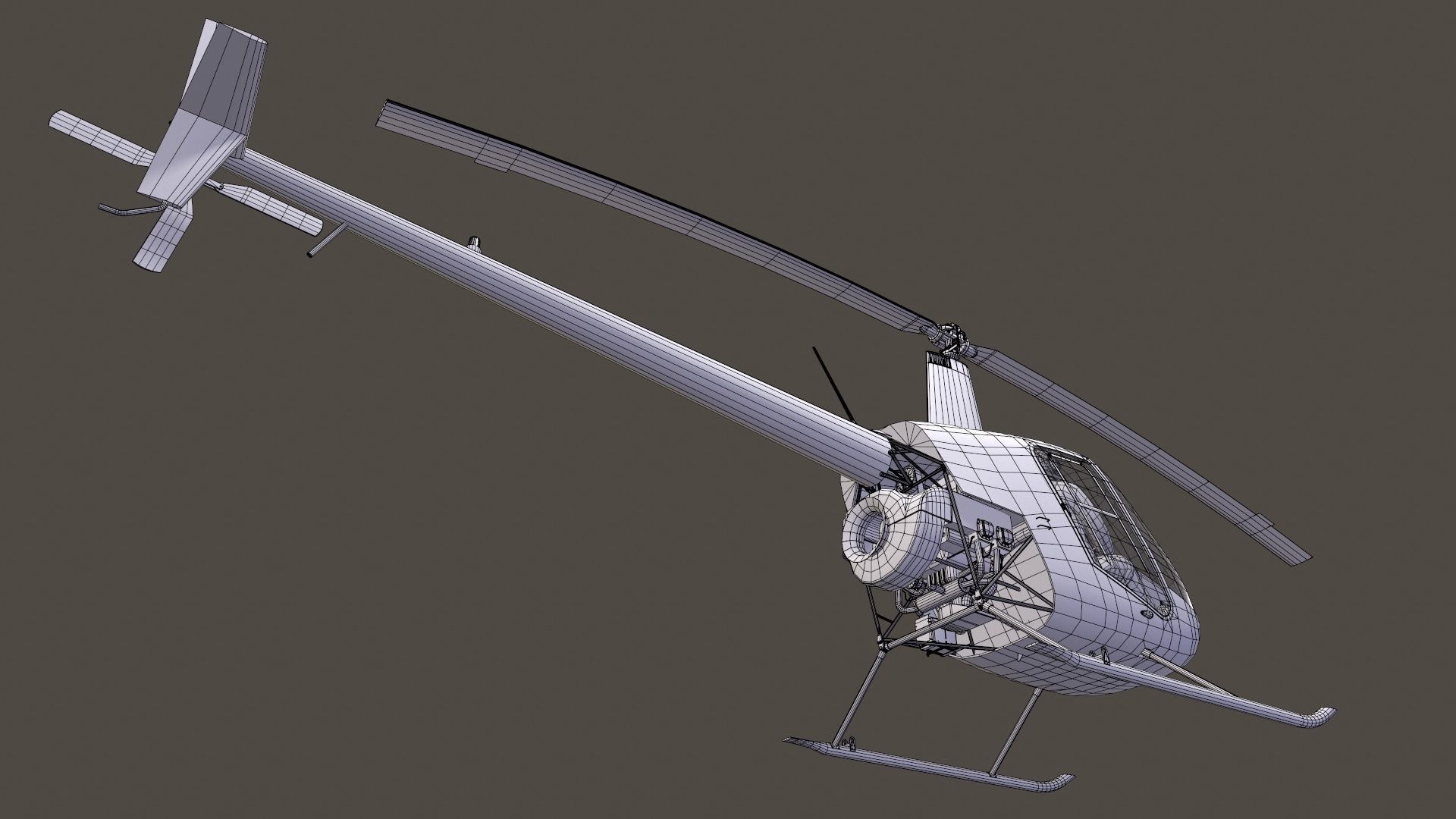 Robinson R22 White Basic Animation Low-poly 3D model_14