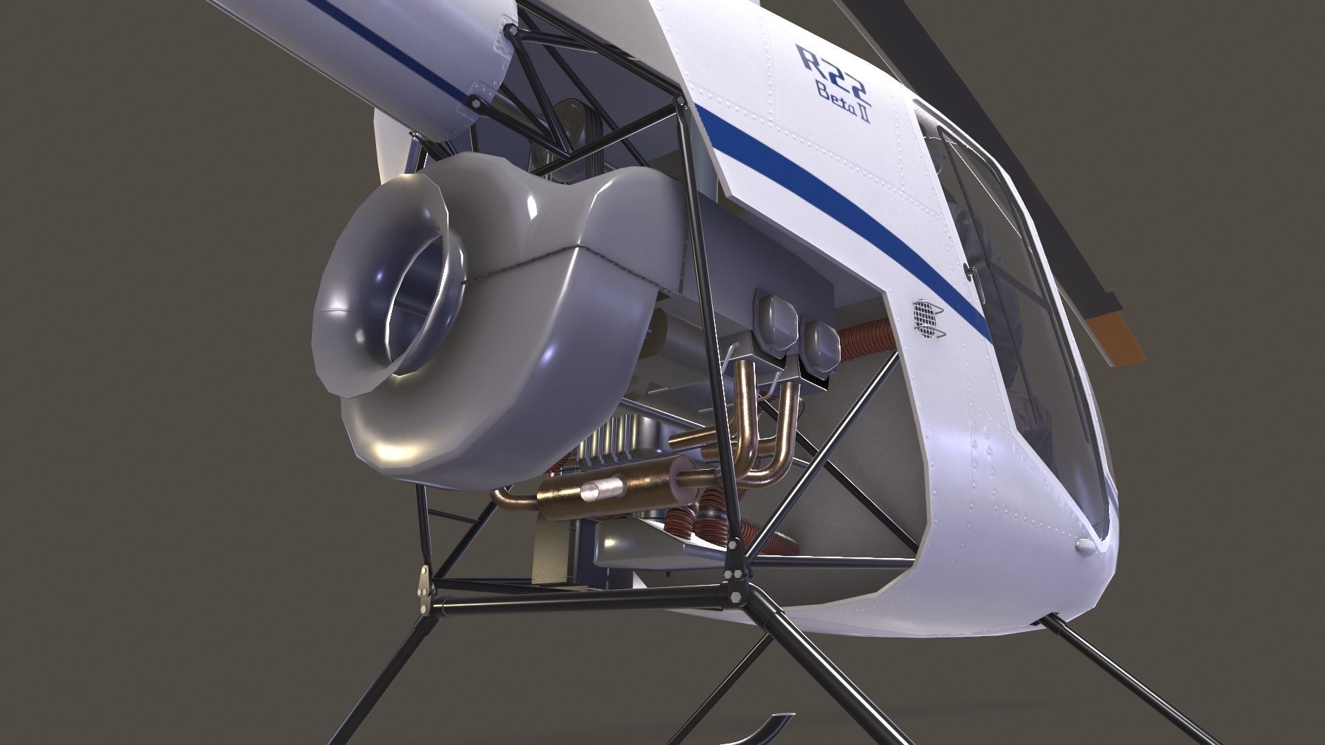 Robinson R22 White Basic Animation Low-poly 3D model_8