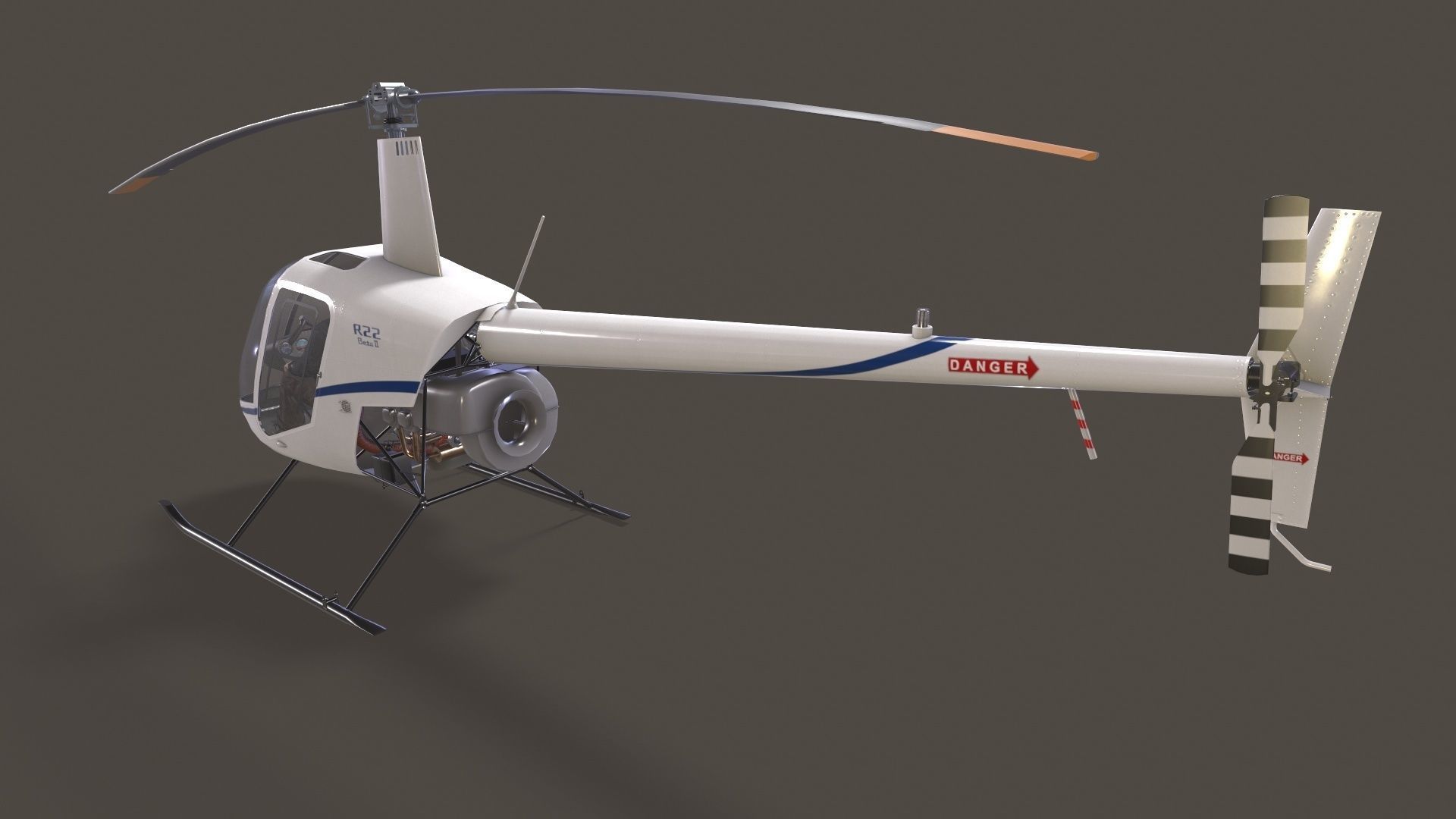 Robinson R22 White Basic Animation Low-poly 3D model_3