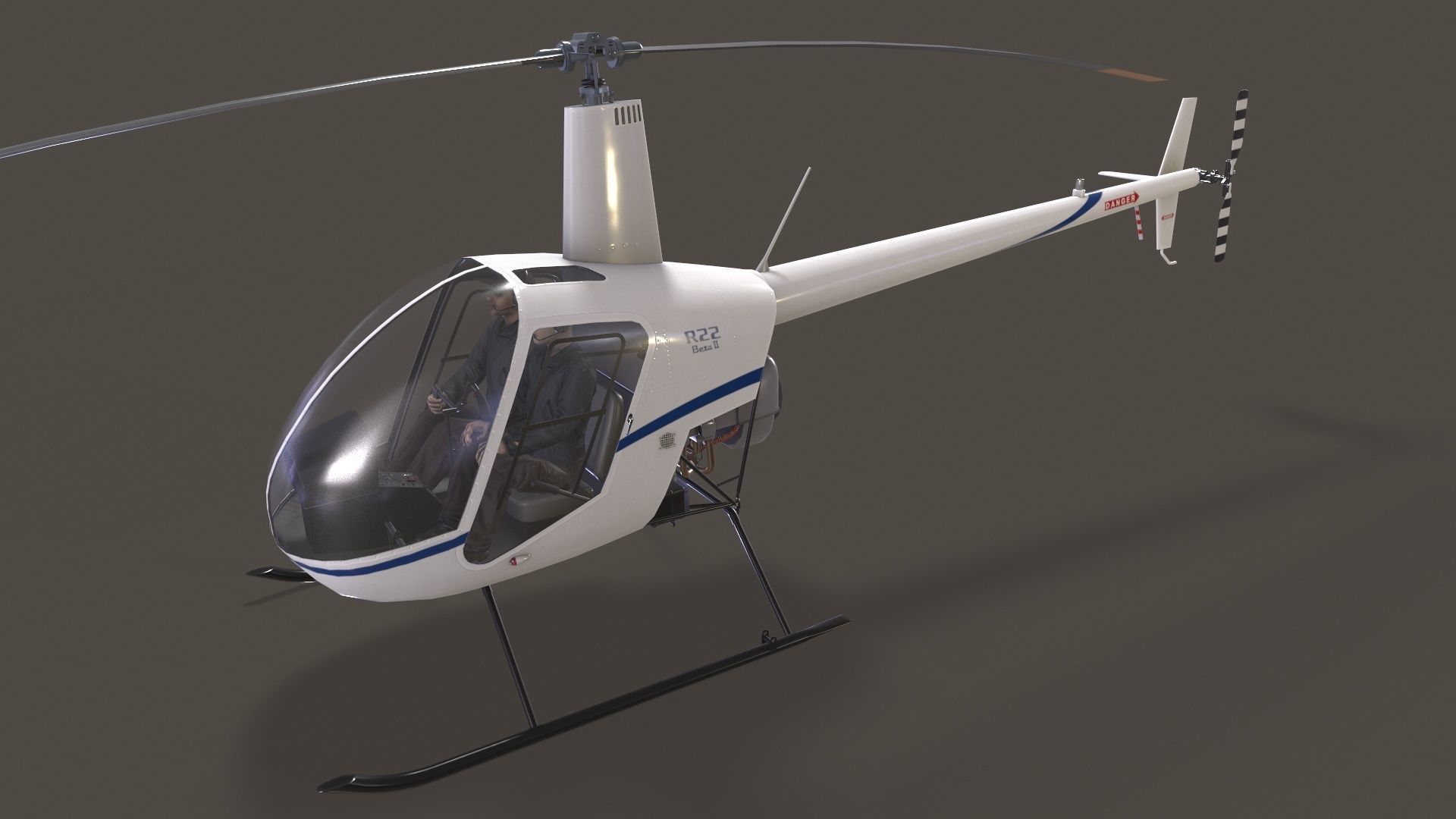 Robinson R22 White Complex Animation Low-poly 3D model_2