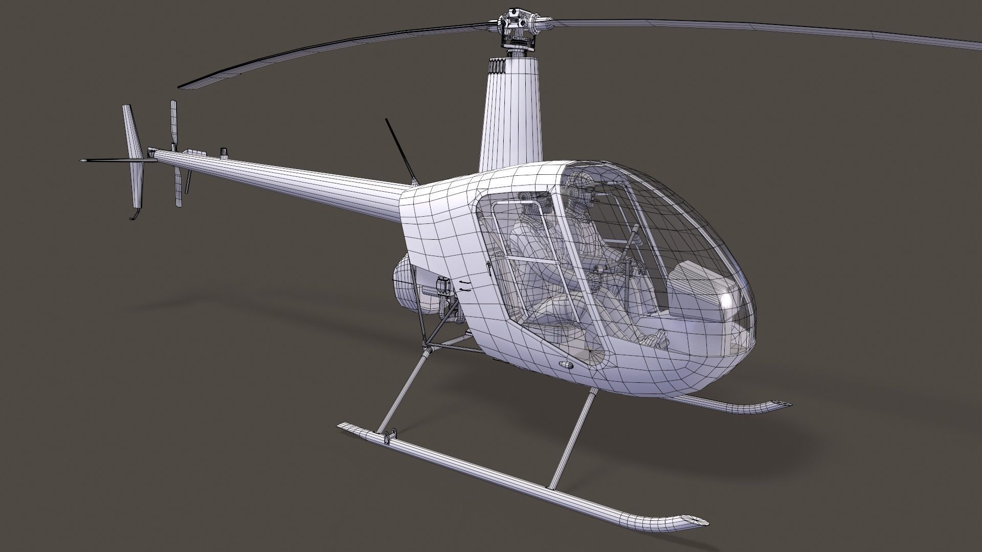 Robinson R22 White Complex Animation Low-poly 3D model_15