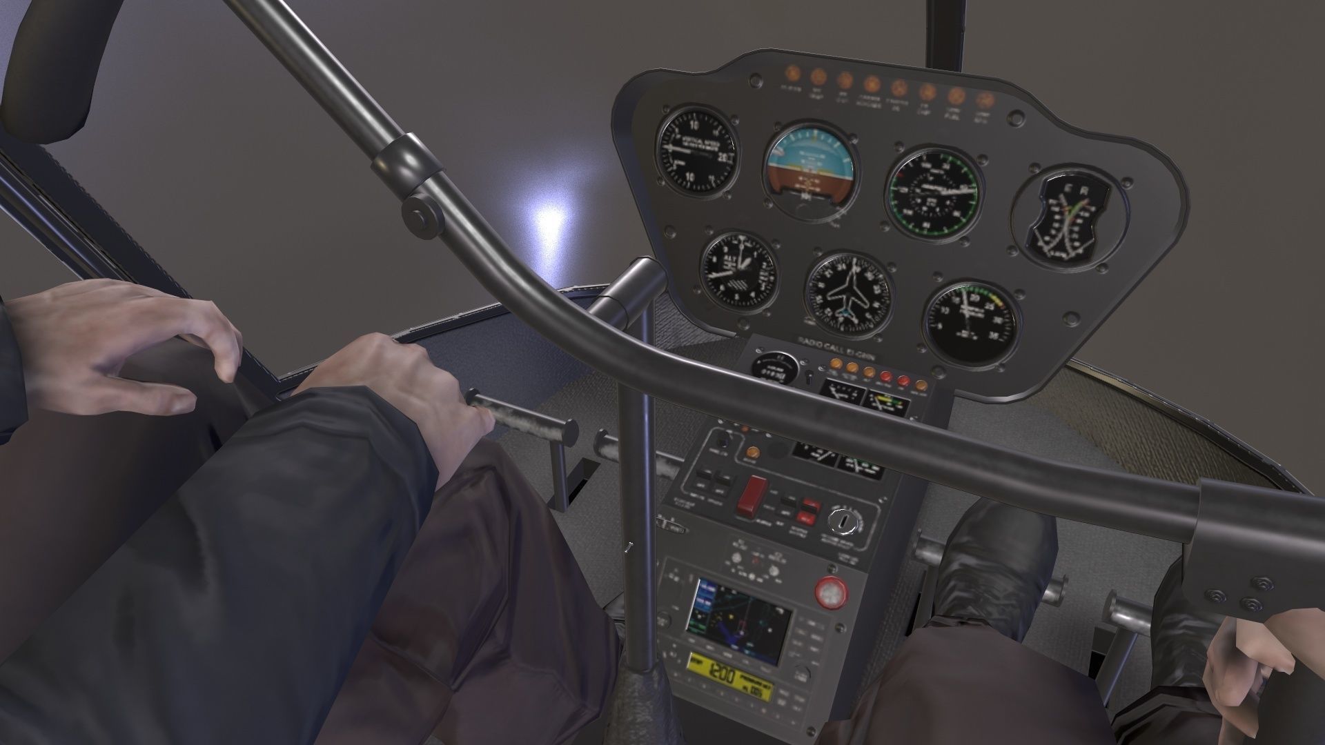 Robinson R22 White Complex Animation Low-poly 3D model_9