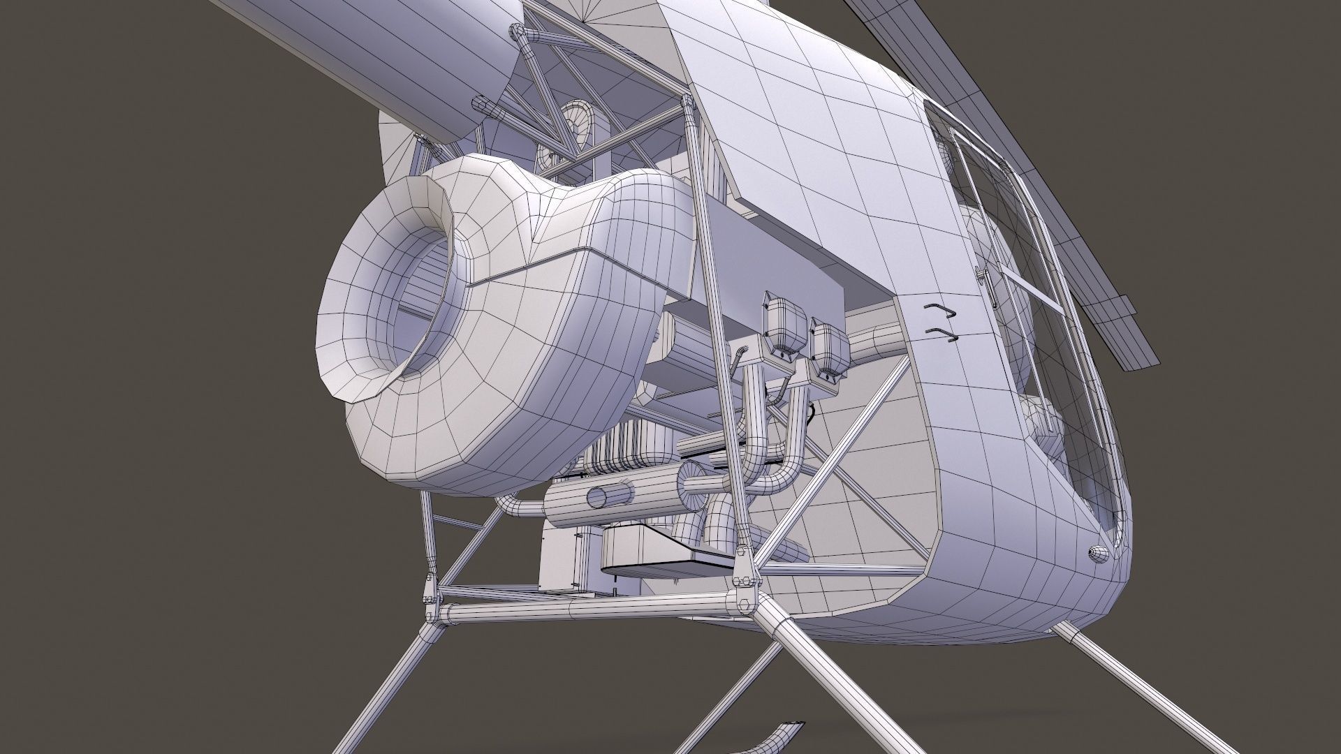 Robinson R22 White Complex Animation Low-poly 3D model_16