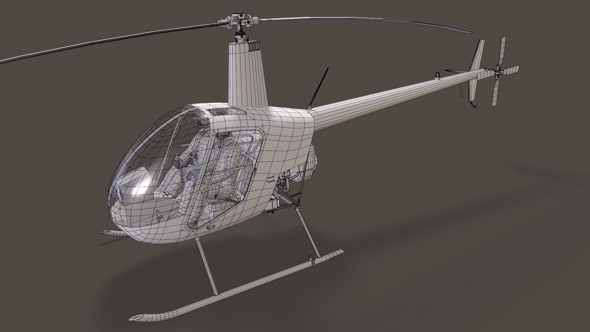 Robinson R22 White Complex Animation Low-poly 3D model_12