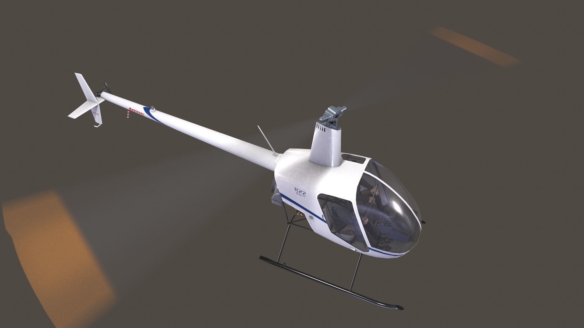 Robinson R22 White Complex Animation Low-poly 3D model_6