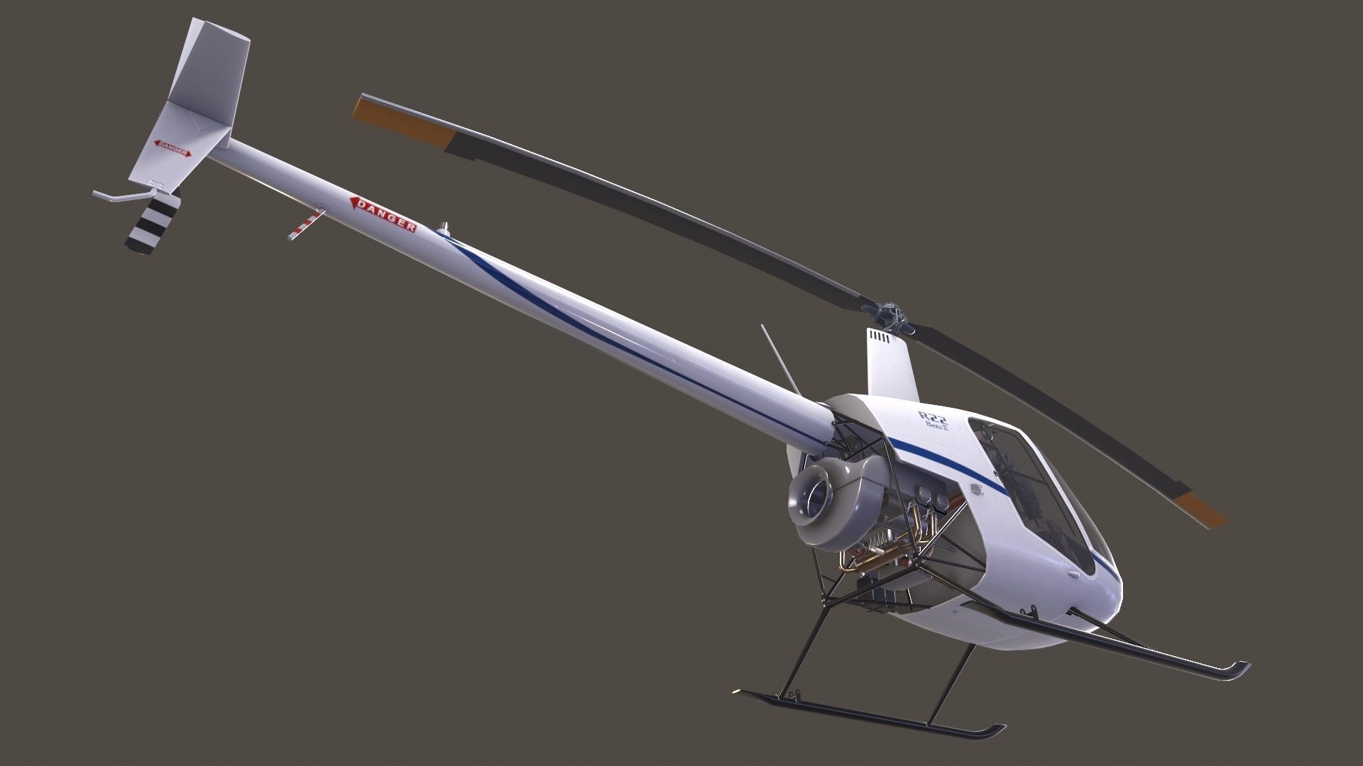 Robinson R22 White Complex Animation Low-poly 3D model_4