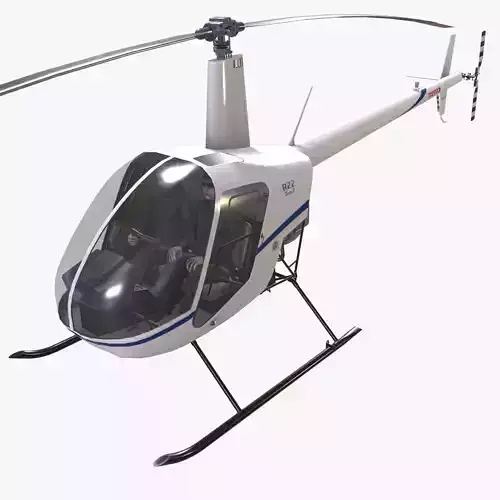 Robinson R22 White Complex Animation Low-poly 3D model