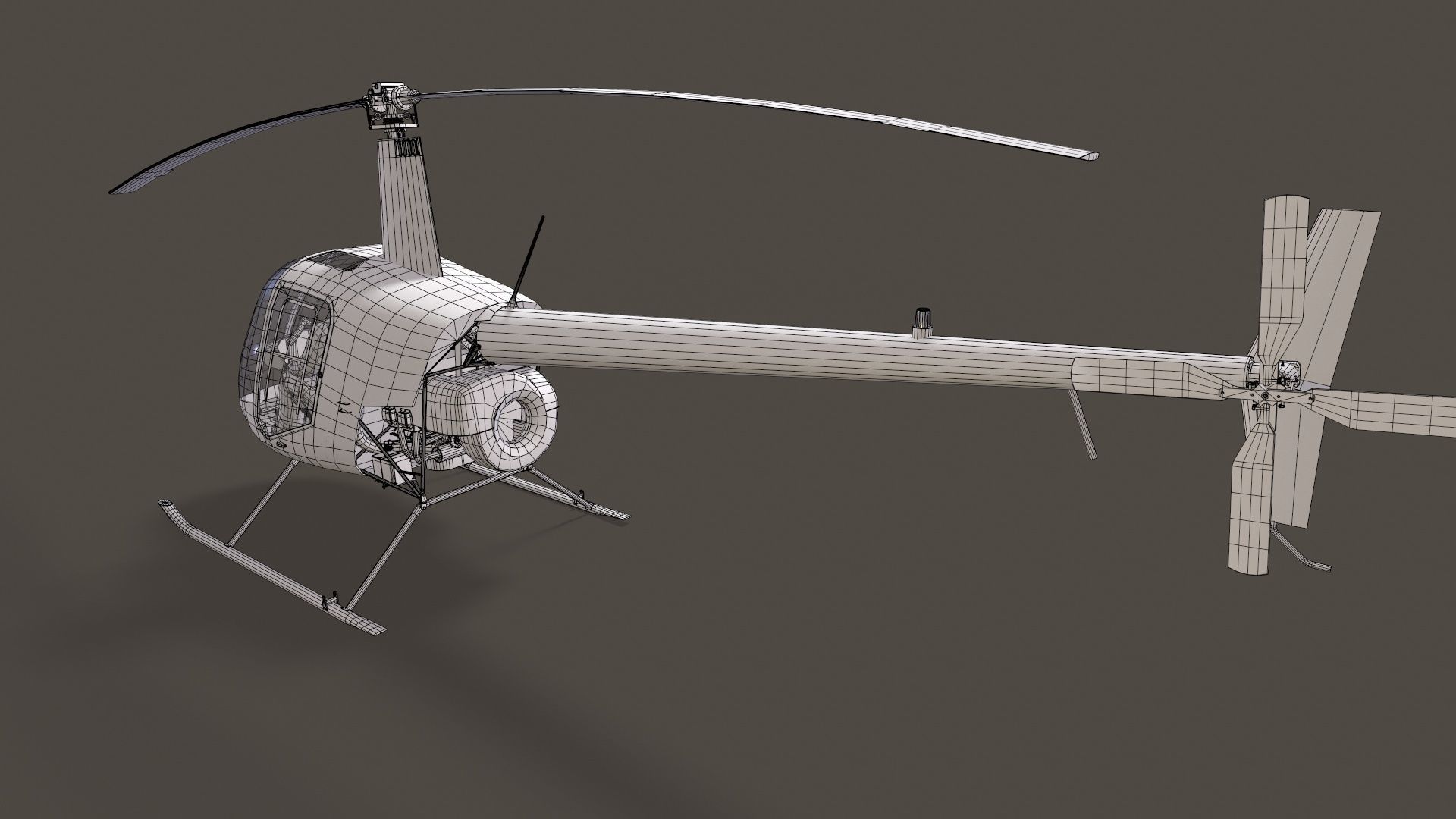 Robinson R22 White Complex Animation Low-poly 3D model_13