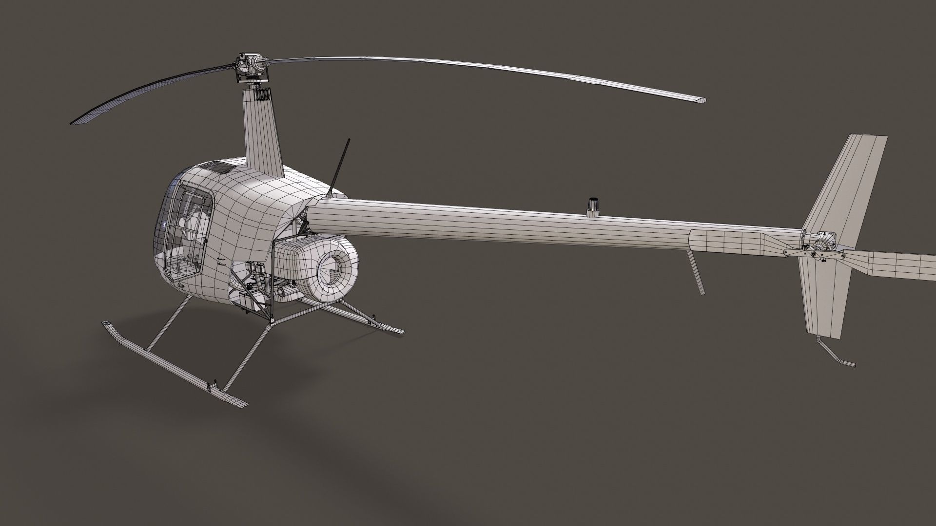 Robinson R22 White Static Low-poly 3D model_11