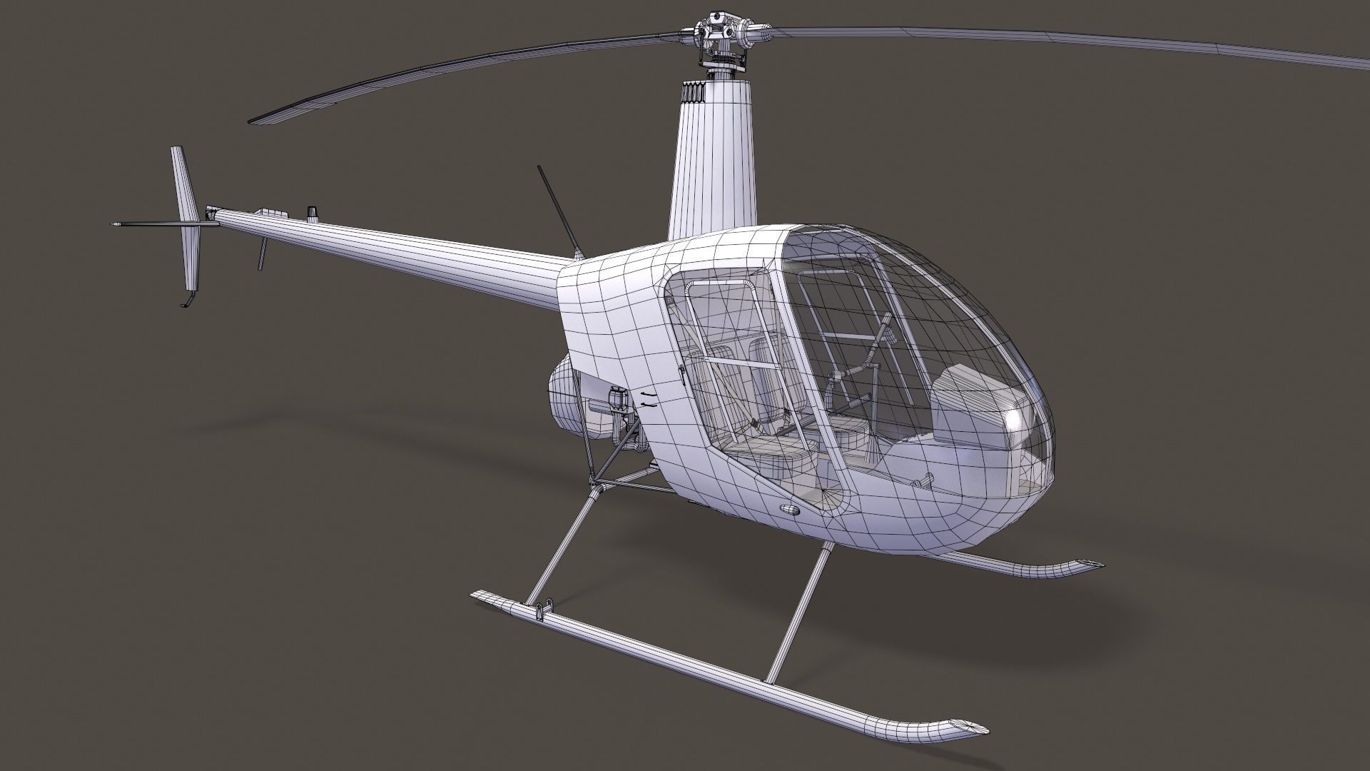Robinson R22 White Static Low-poly 3D model_13