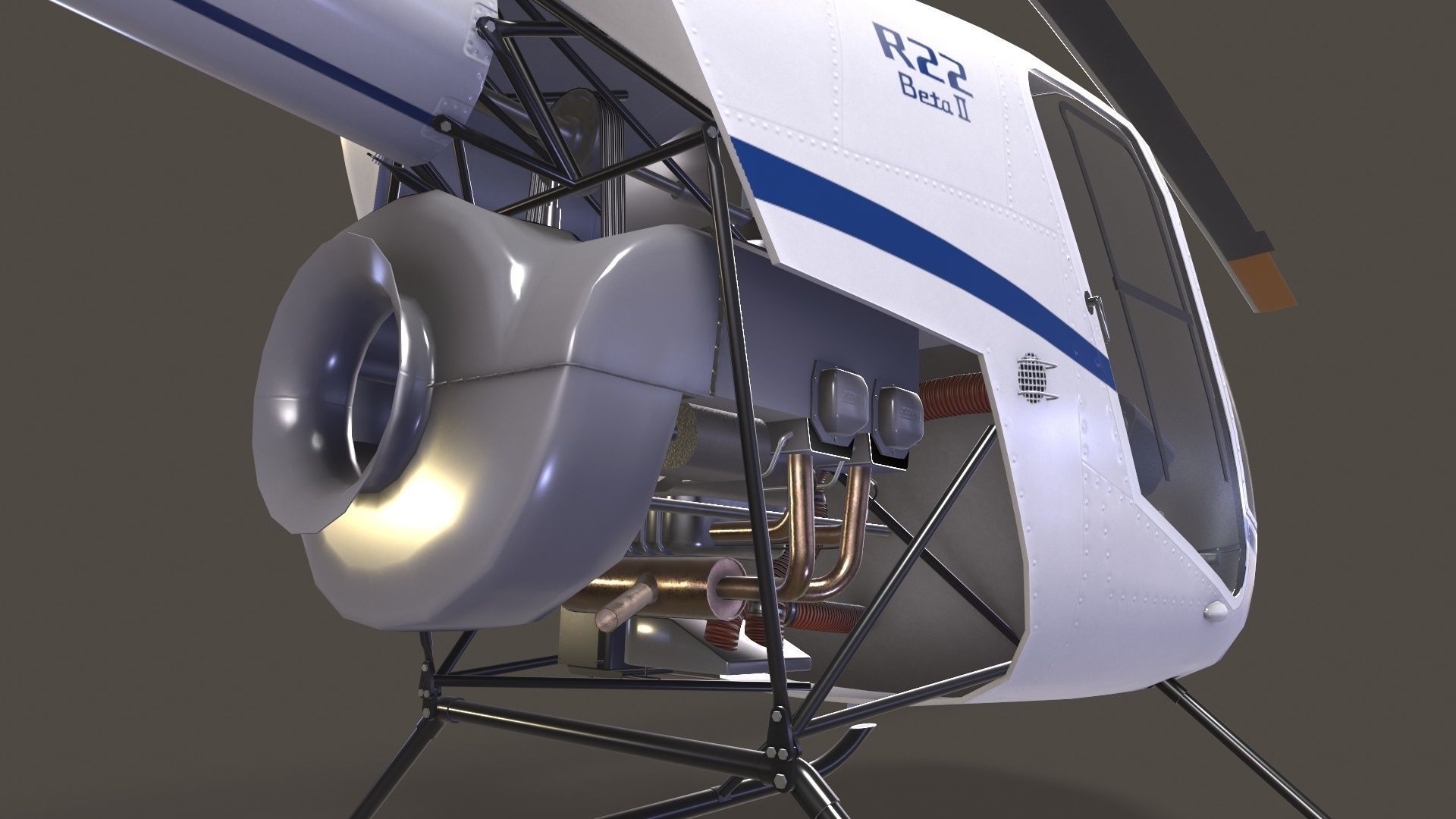 Robinson R22 White Static Low-poly 3D model_6