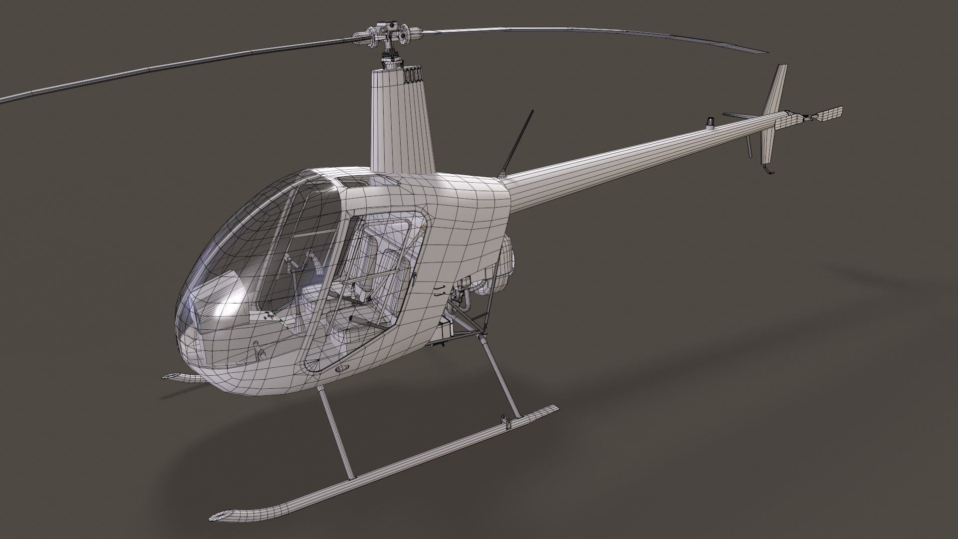 Robinson R22 White Static Low-poly 3D model_10