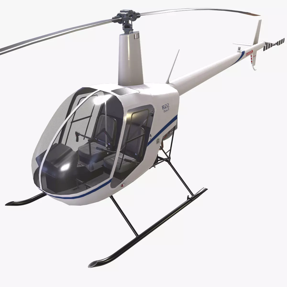 Robinson R22 White Static Low-poly 3D model_0