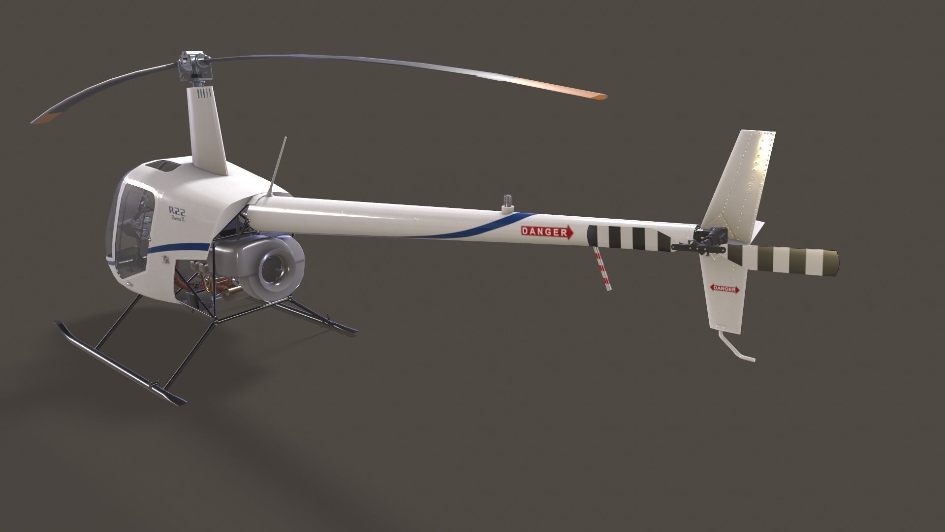 Robinson R22 White Static Low-poly 3D model_3