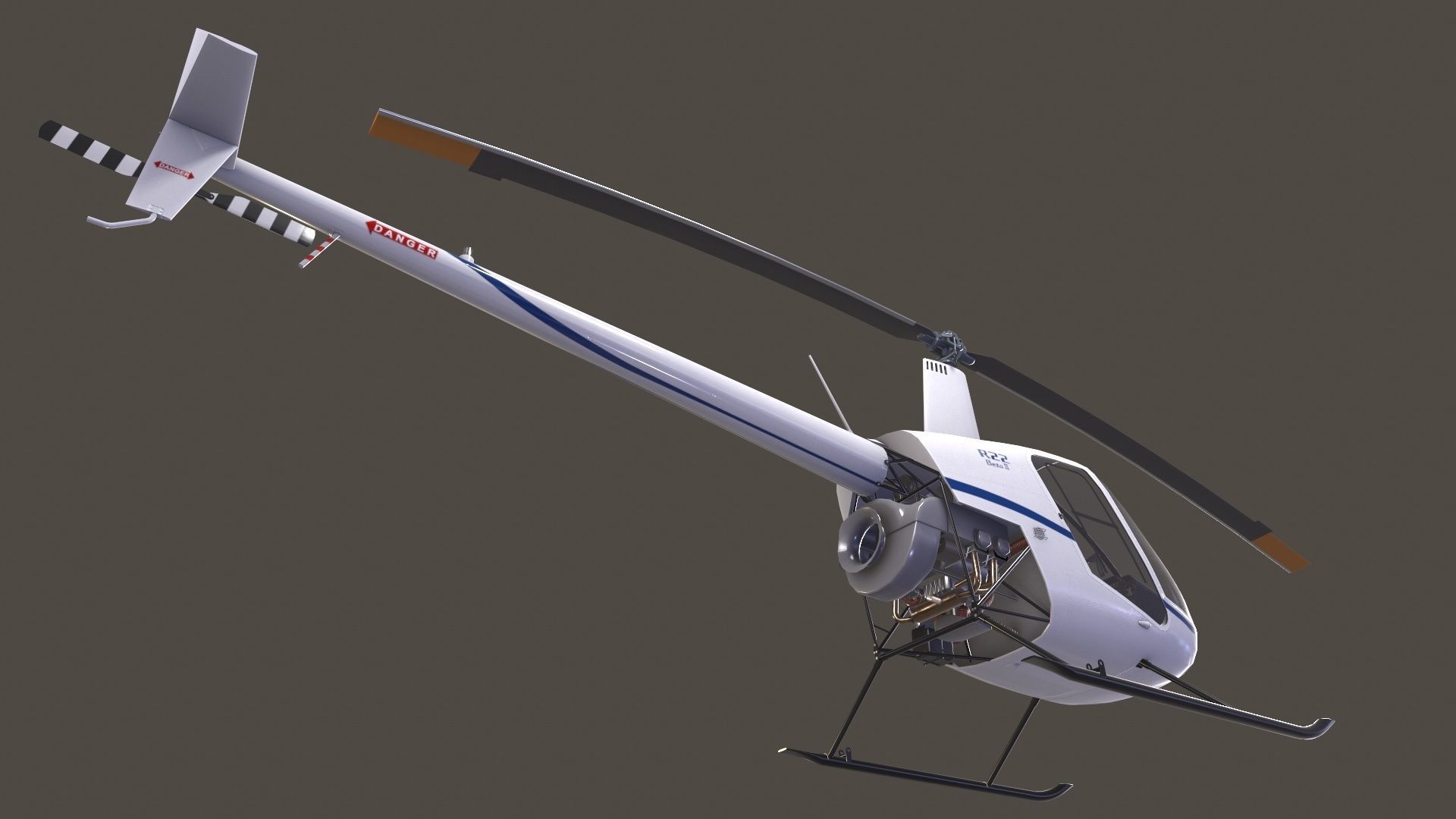 Robinson R22 White Static Low-poly 3D model_4