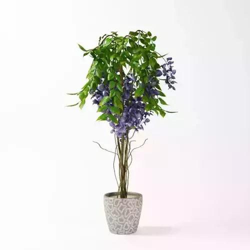 Planter With  Artificial Plant With Purple Flowers And Greenery