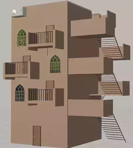 3D building with balconies and balconies