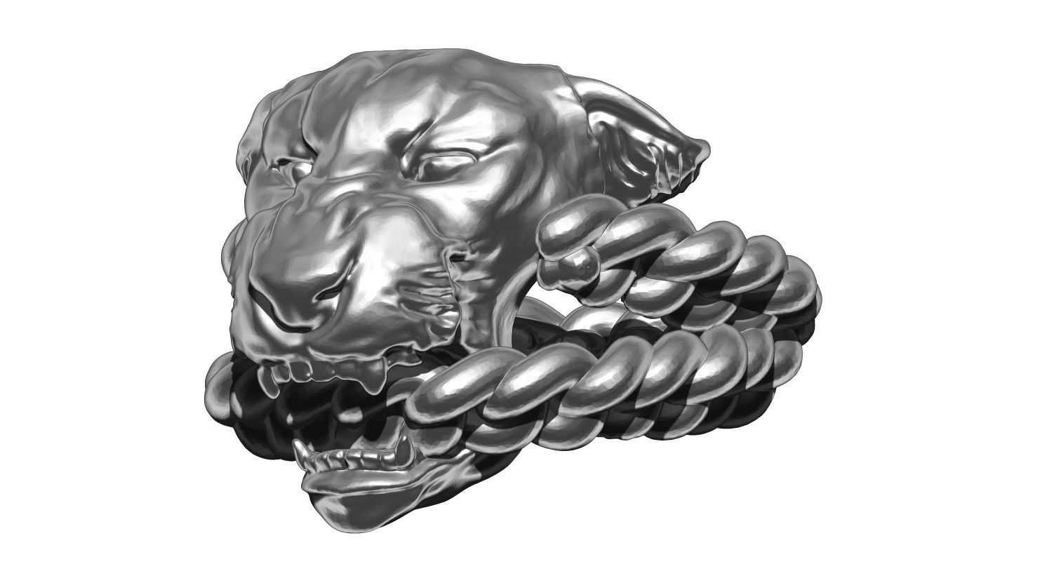 Roar Lion Ring with chain 3D print model_1