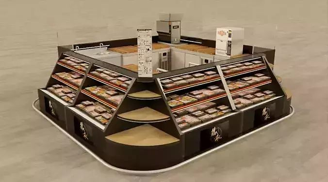 KIOSK food display case with shelves