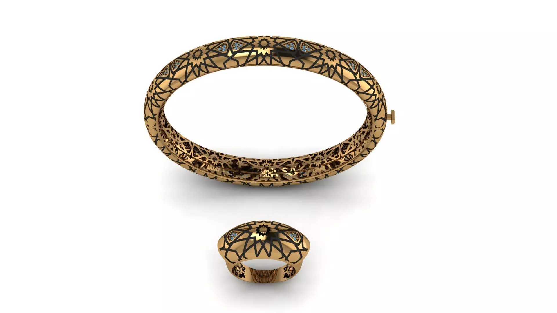 bracelet gold bangle and ring 3D print model