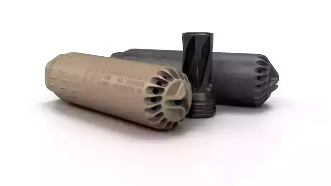 HUXWRX Flow 556K Suppressor and QD Flash Hider Low-poly 3D model
