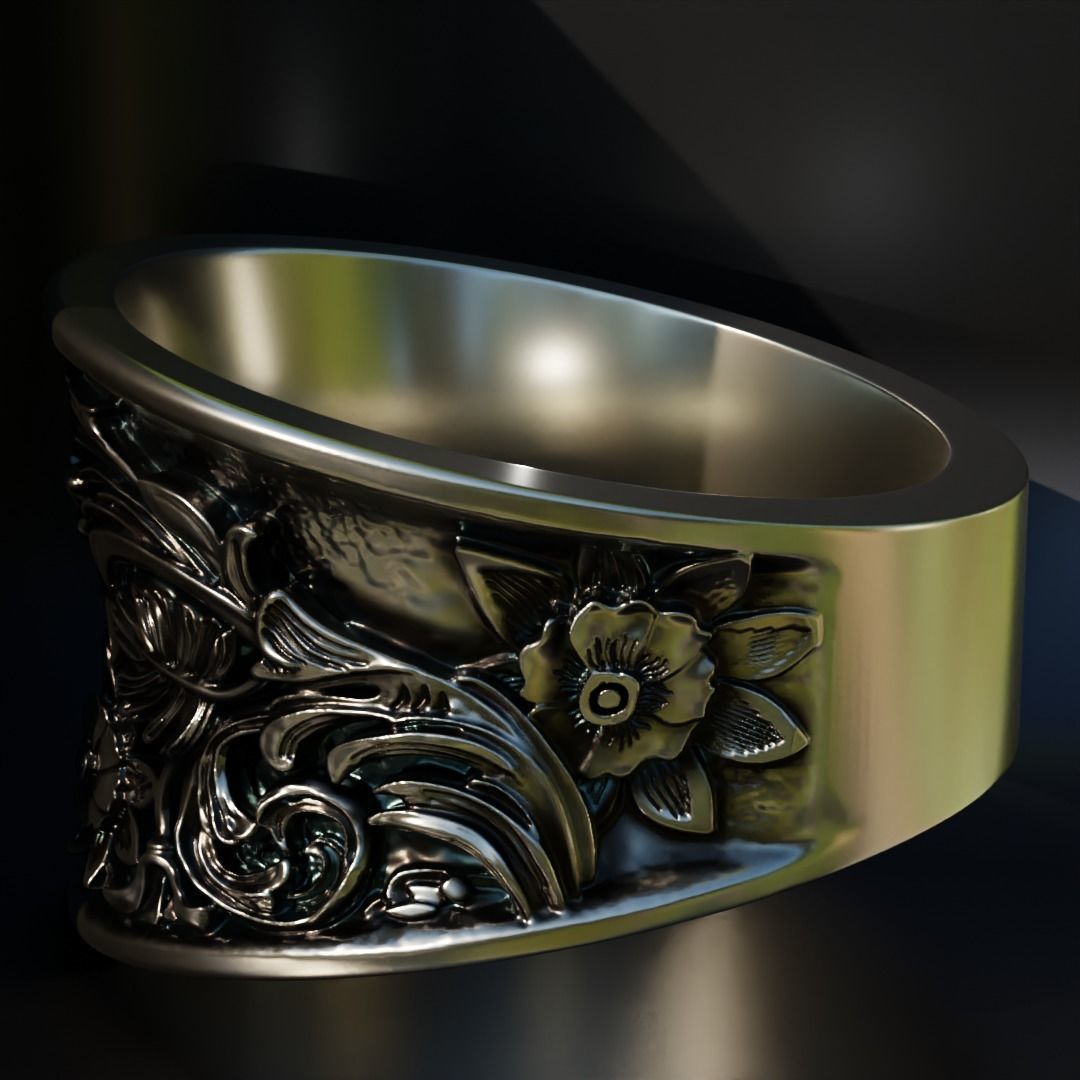 acanthus flowers ring - baroque 3D print model_2
