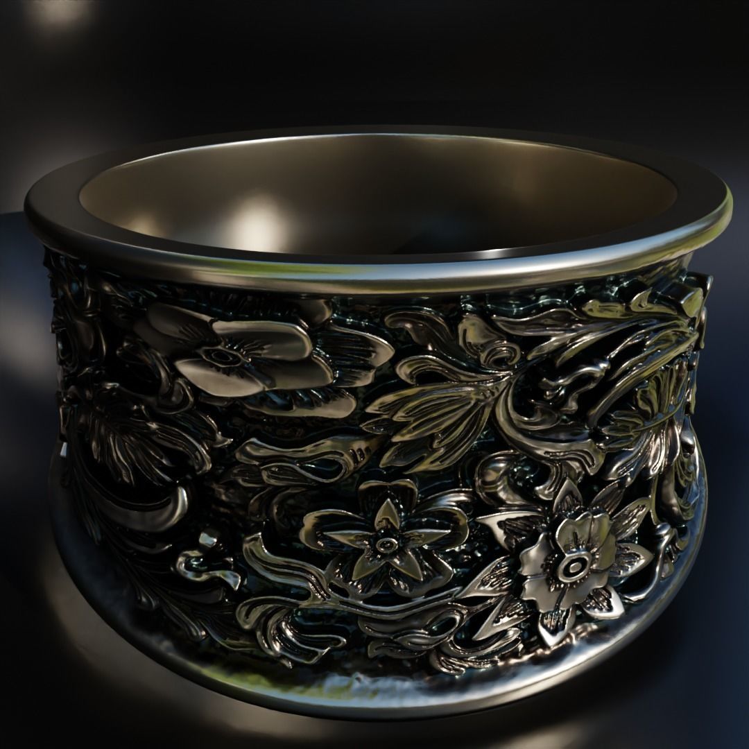 acanthus flowers ring - baroque 3D print model_1
