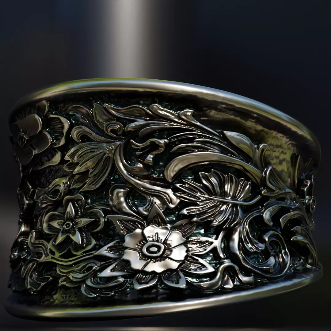 acanthus flowers ring - baroque 3D print model_0
