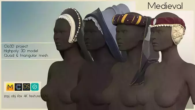 HEADWEAR SET medieval hats for sims