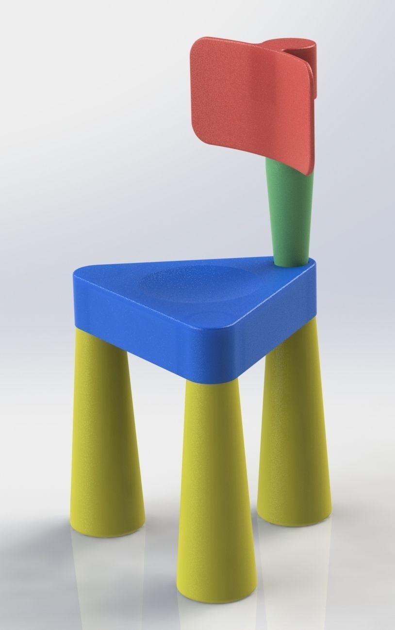 Set of table and chair and three-legged stool 3D print model_10