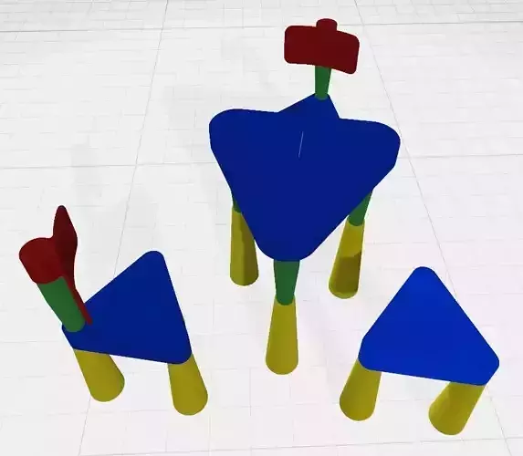 Set of table and chair and three-legged stool 3D print model