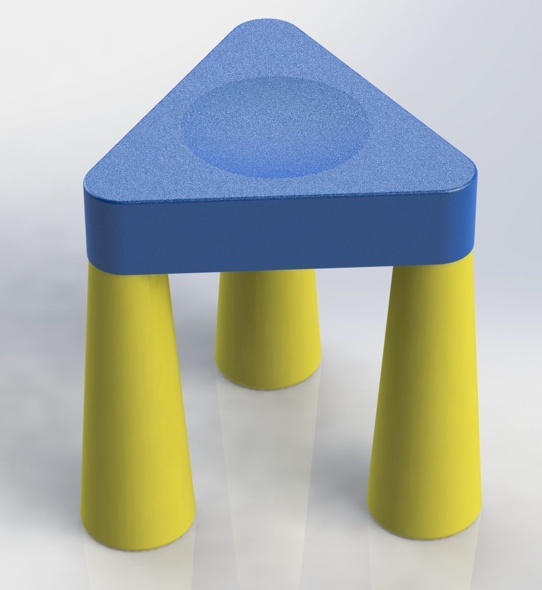 Set of table and chair and three-legged stool 3D print model_11