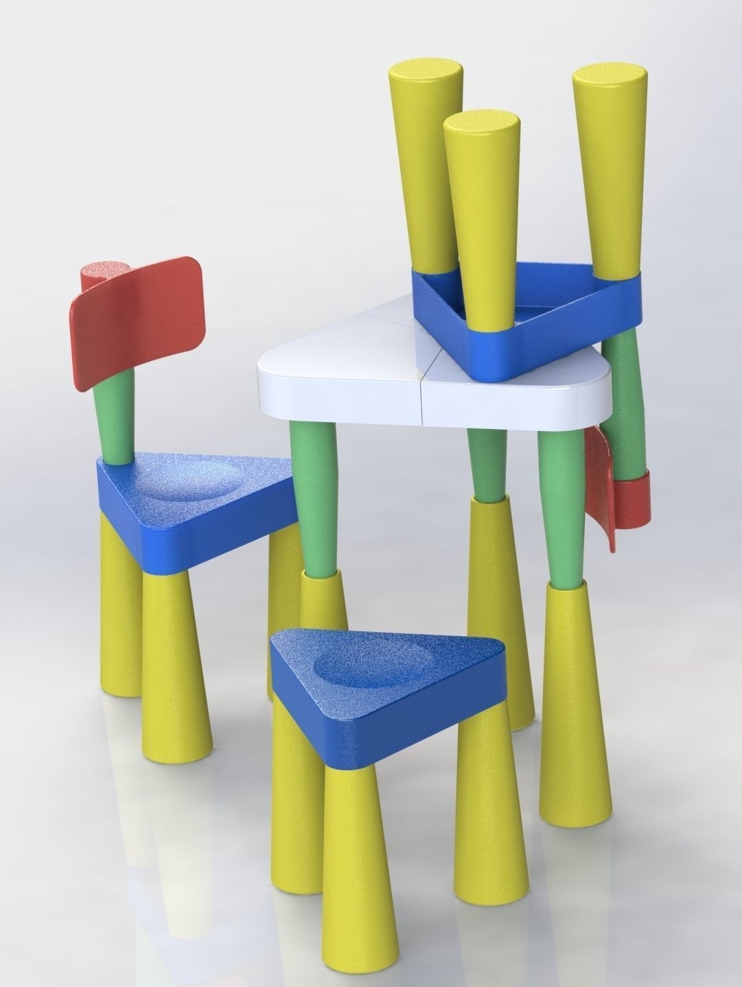 Set of table and chair and three-legged stool 3D print model_8