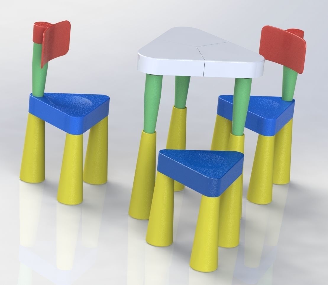 Set of table and chair and three-legged stool 3D print model_6