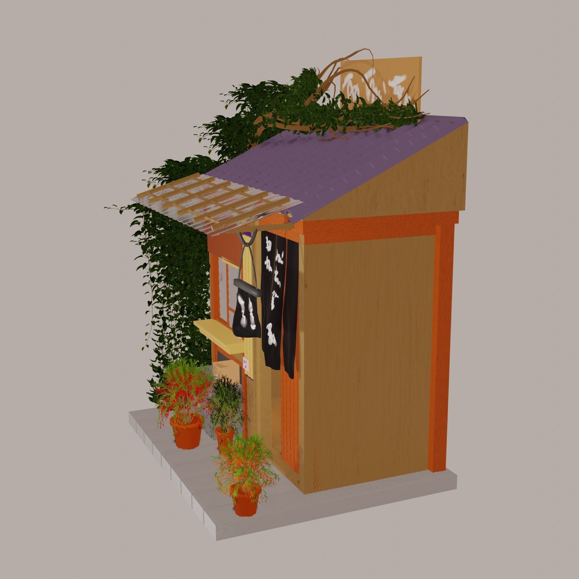 Coffee Shop Build Structure Post Tree Japanese Pavilions Low-poly 3D model_6