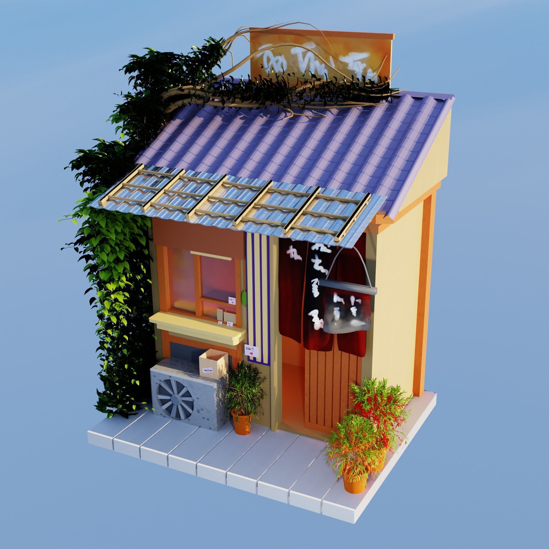 Coffee Shop Build Structure Post Tree Japanese Pavilions Low-poly 3D model_3