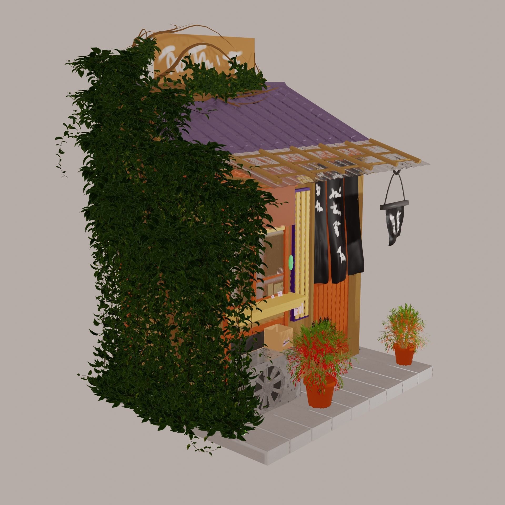 Coffee Shop Build Structure Post Tree Japanese Pavilions Low-poly 3D model_5