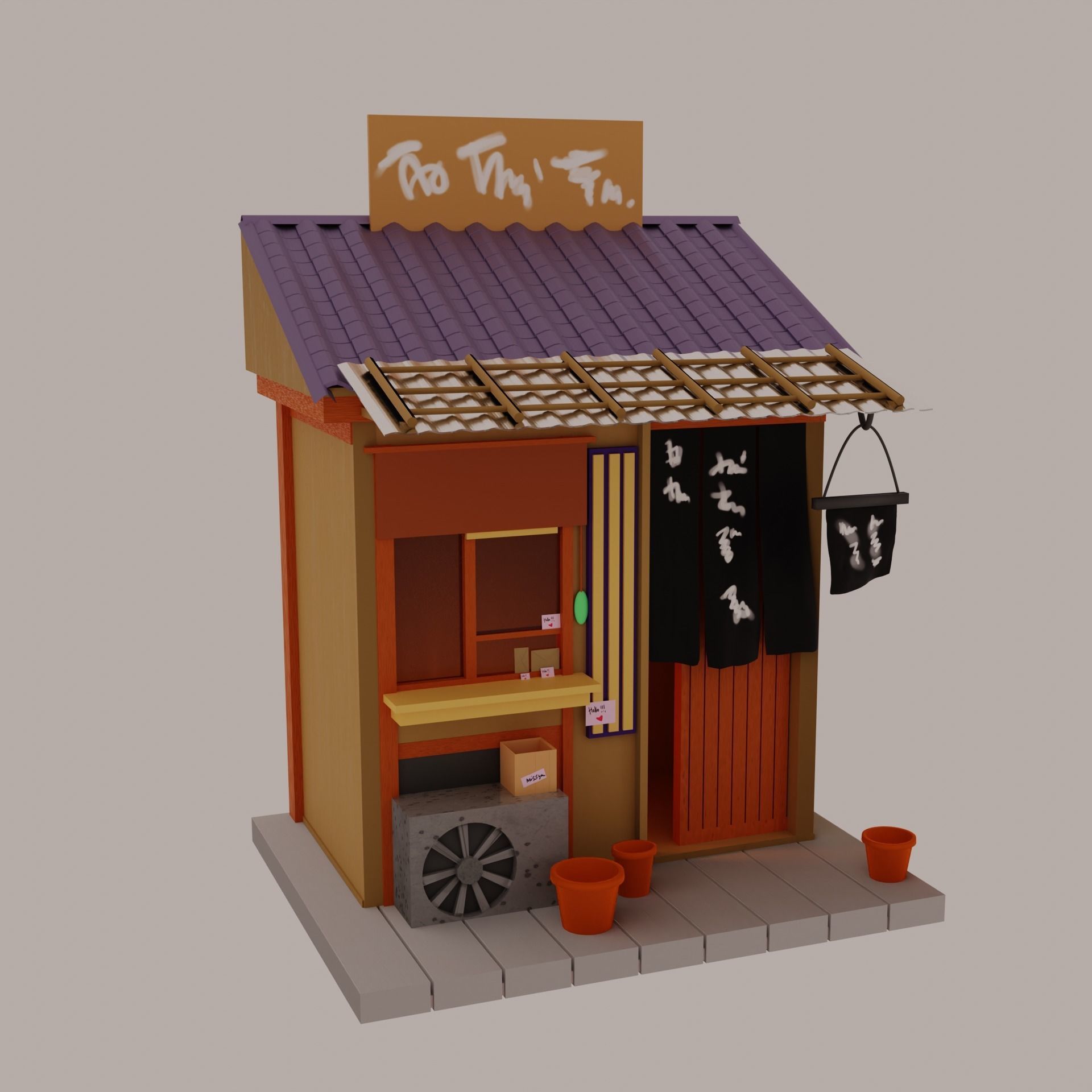 Coffee Shop Build Structure Post Tree Japanese Pavilions Low-poly 3D model_9