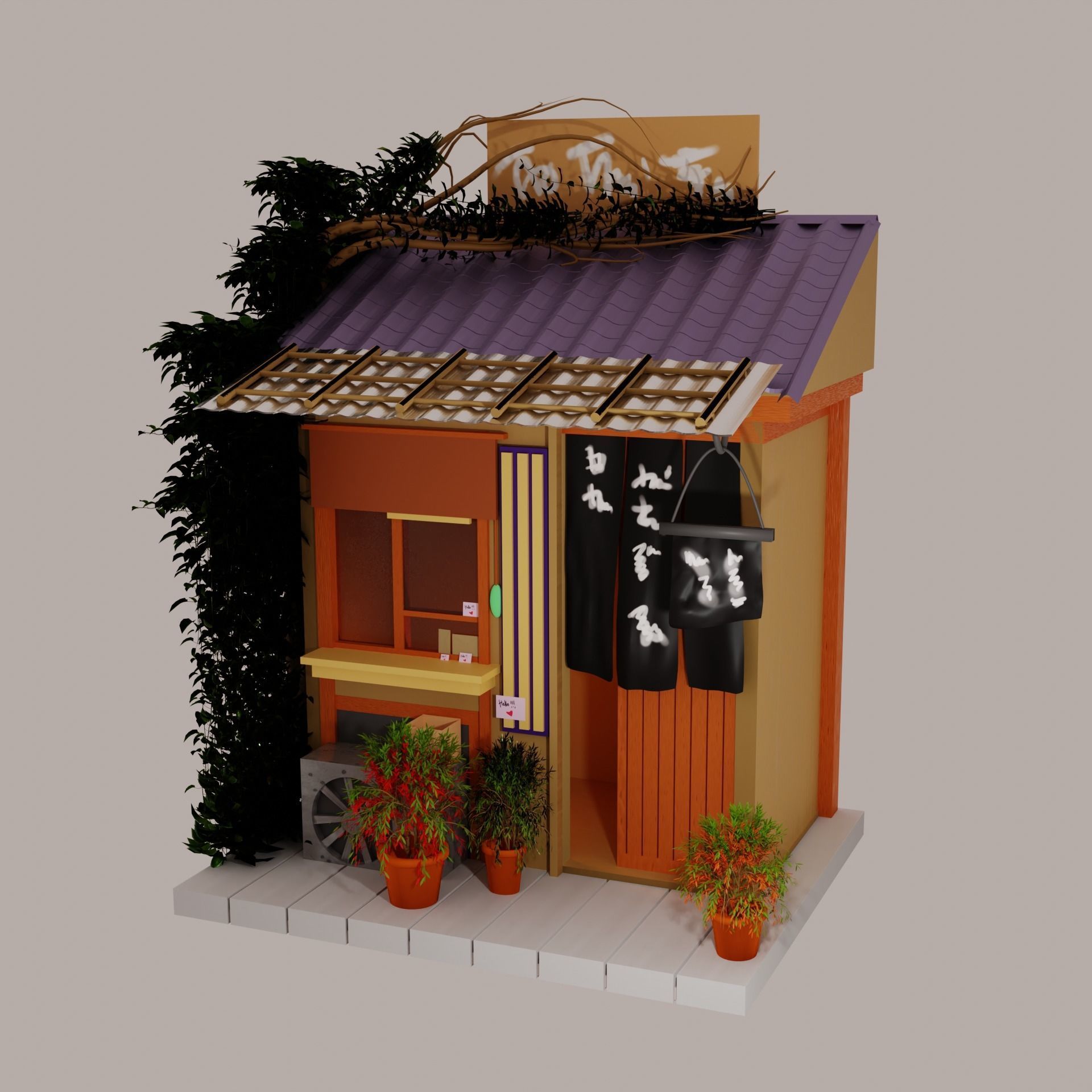 Coffee Shop Build Structure Post Tree Japanese Pavilions Low-poly 3D model_8