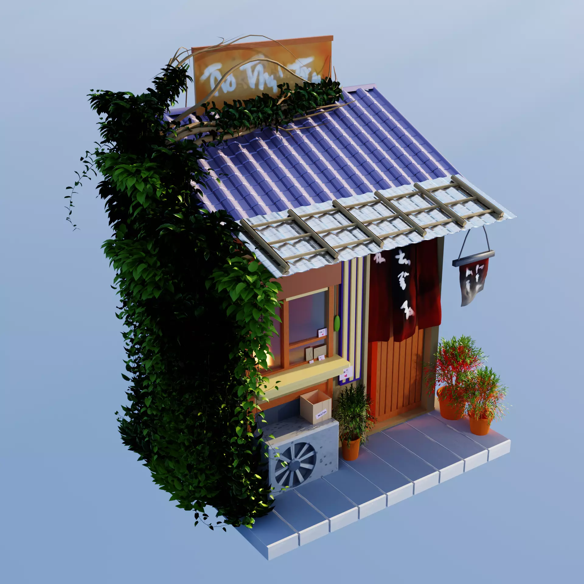 Coffee Shop Build Structure Post Tree Japanese Pavilions Low-poly 3D model_0