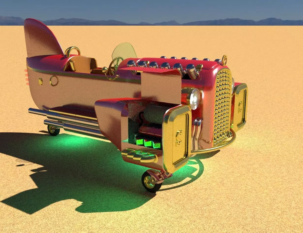 Steampunk boat tail racer 3D model_0