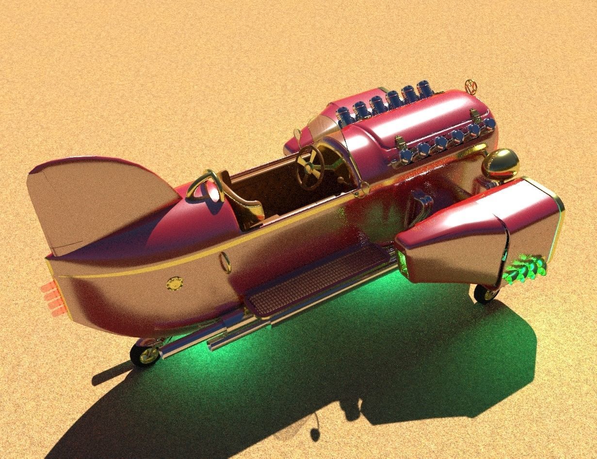 Steampunk boat tail racer 3D model_1