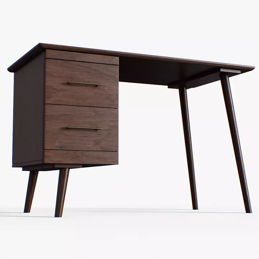 LEON Desk walnut and black Low-poly 3D model_0