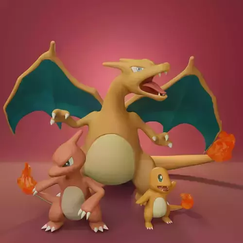 Pokemon -  Charmander Charmeleon and Charizard with 2 or 3 poses 3D print model